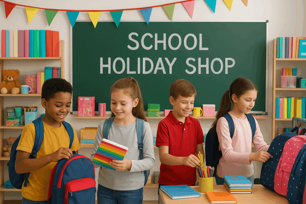 Kids shopping in school holiday gift shop